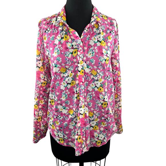 Anthro Holding Horses Pink Floral Print Long Sleeve Button-Down Cotton Shirt 10 - Picture 1 of 7